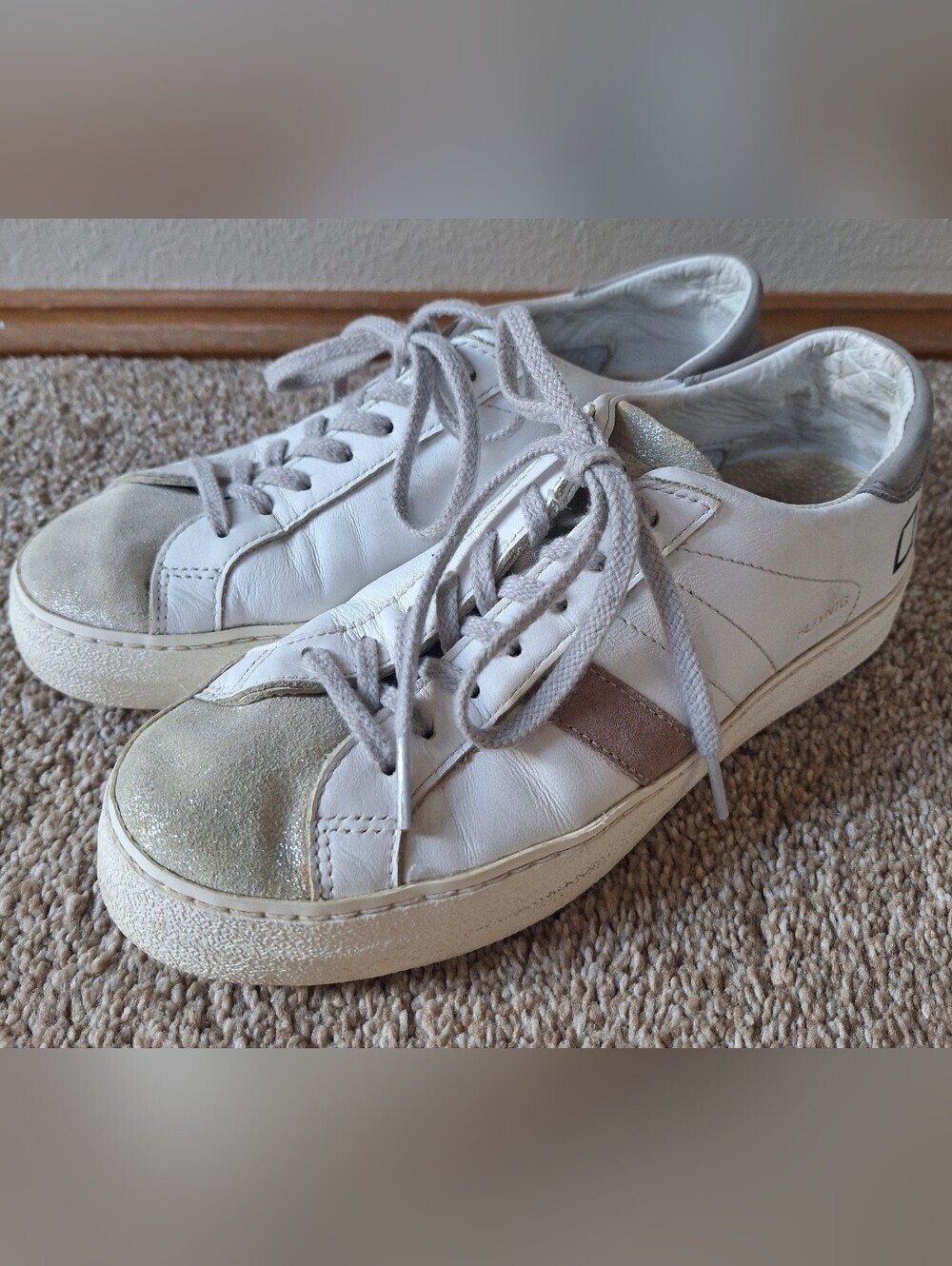 D.A.T.E. Hill Low Sneakers Silver, White Pink Lace Up Womens 6.5